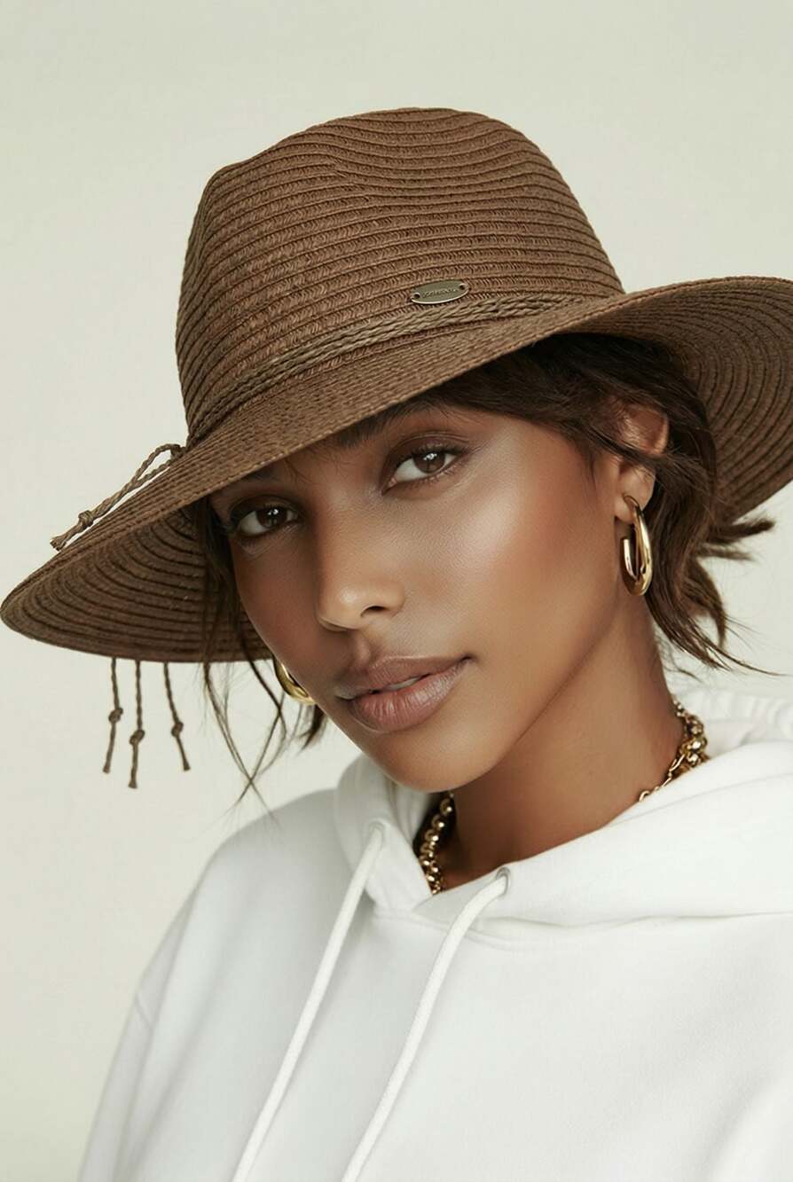 Panama Jack Women's Bronze Metallic Wide Brim Straw Floppy Sun Hat
